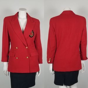 Liz Claiborne Vintage 80s Red Wool Blend Double-Breasted Equestrian Blazer Sz 6P